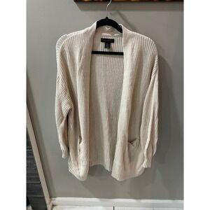Tahari Womens Cream 100% Cotton Ribbed Open Front Cardigan Sweater Medium